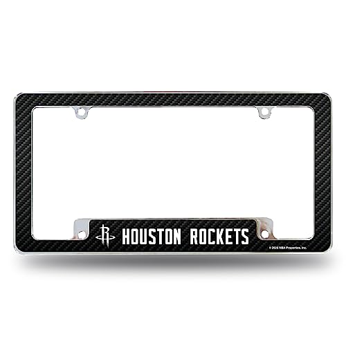Rico Industries NBA Houston Rockets Carbon Fiber 12" x 6" Chrome All Over Automotive License Plate Frame for Car/Truck/SUV