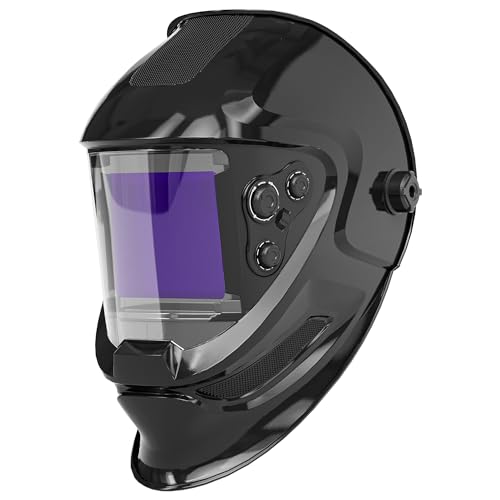 Image of TECWELD Welding Helmet Auto Darkening, Large Viewing Welding Hood with 4 Arc Sensor Wide Shade 4~5/9-9/13 for TIG MIG Arc Weld Grinding Welding Mask (Glossy Black pro)
