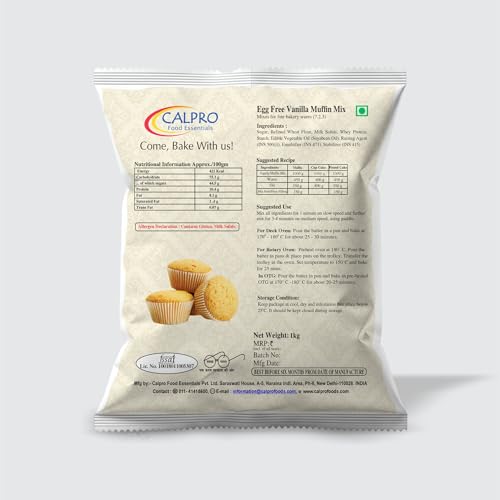 Image of Calpro's Egg Free Vanilla Muffin Mix: for Baking | Richness Test, Soft And Favourite, Buttery Flavour ! High Protein! Melt-In-Mouth -100% Vegetarian ! Muffin 1KG