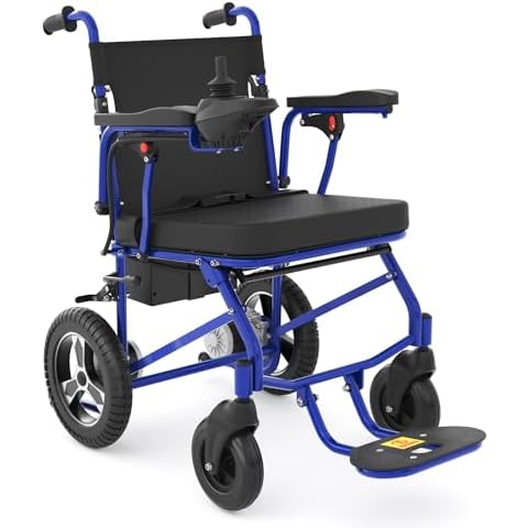RehabRolls Electric Wheelchairs for Adults Lightweight Foldable, 20 Miles Lightweight Foldable Motorized Wheelchairs Power Portable Wheelchair, 500W Motor,Blue Cover