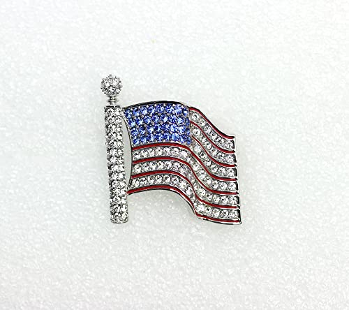 Image of Faship Rhinestone American Flag Pin Brooch For USA Patriotic Men and Women