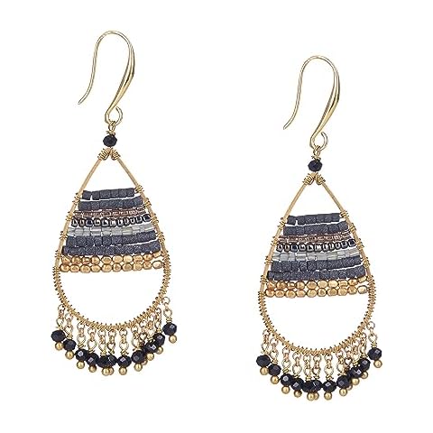 Boho Large Size Teardrop Earrings - Colorful Varieties and Multicolor Earrings for Women - Dangled Handmade Bohemian Beaded Gold Hood Earrings and Jewelry for Women by Akitai (Black) Cover