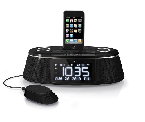 Flash Deals - 70% OFF iLuv Vibe Plus Bed Shaker Dual Alarm Clock Dock for iPhone and iPod, (Black)