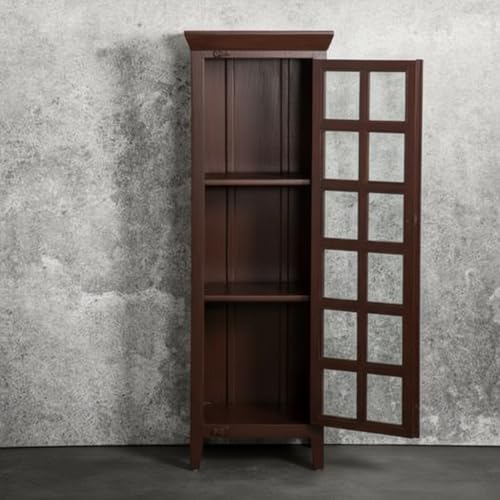 Image of APRODZ Mango Wood Crockery Cabinet with Glass Door | Wooden Kitchen Storage Cabinet for Dining Room Living Room & Bedroom | Tall Storage Cabinet with Shelves | Display Cabinet for Home, Brown Finish
