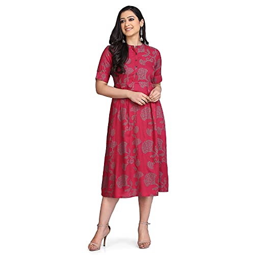 Image of Rangavali Stylish Dress for Women | Western A-Line Maxi Long Gown for Womens | Cotton Dresses for Ladies | 1 Piece | Maroon