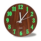 BTBHIHO 12''Luminous Wall Clock, Wooden Silent Wall Clocks Non Ticking, Battery Operated Glow in The Dark Clock, Home Wall Watch for Living Room Kitchen Decoration Bedroom Study Office
