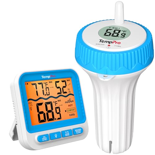 TempPro Waterproof Wireless Pool Thermometer Easy Read,...