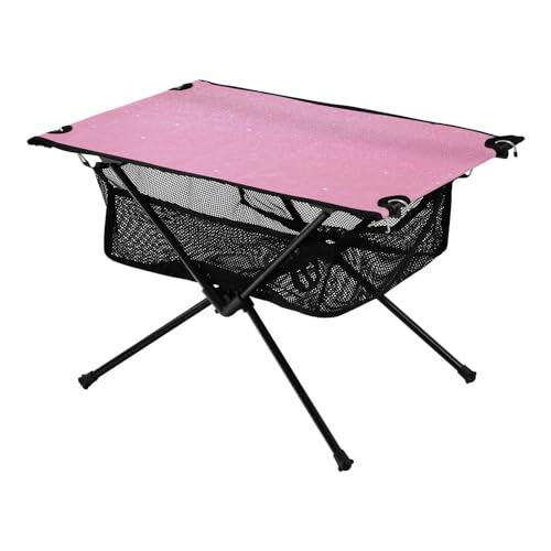 Mesa plegable para camping SDMKA temática rosa, portátil y fácil de llevar para playa y picnic con bolsa duradera