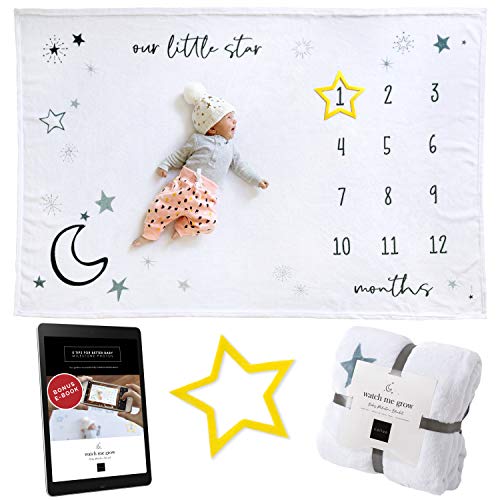 Baby Milestone Blanket w E-Book + Star | Large 60”x40” Super Soft| Ba