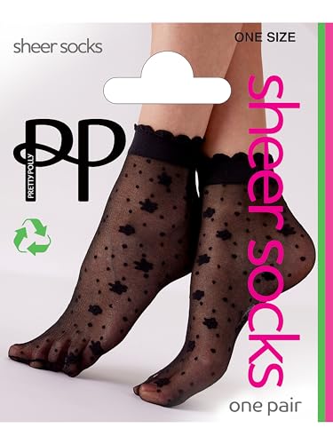 Women's Delicate Floral Sheer Socks- fun ankle sheer socks to complete the look, Black (Black), One Size4