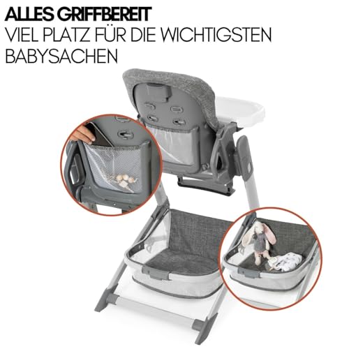 hauck Baby Hochstuhl Grow Up mit Liegefunktion ab Geburt - Babystuhl mit Tisch, Rollen, klappbar, mitwachsend und höhenverstellbar - Grau Melange