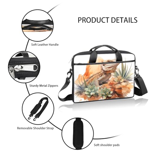 Laptop Shoulder Bag for Men Women Bearded Dragon Desert Lizard Slim Briefcase Messenger Bag Waterproof 15.6 Inch Laptop Bag Carrying Case Fit 14-15.6 Inch Notebook Computer Tablet4