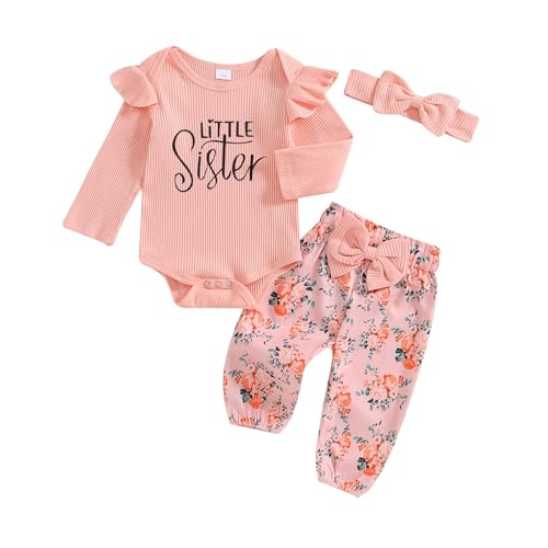 Image of citgeett Baby Girl Clothes Newborn Little Sister/Hello World Outfit Long Sleeve Romper Pants Set Preemie Baby Girl Clothes