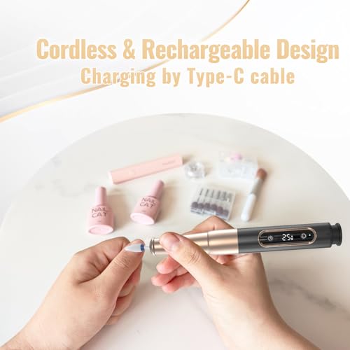 Nagelfräser, Denabuty Elektrische Nagelfeile Kabellos 12 in 1 Fräser für Gelnägel 25000 u/Min, USB Wiederaufladbare, 5 Verstellbare Geschwindigkei, Maniküre Pediküre Set Schwarz