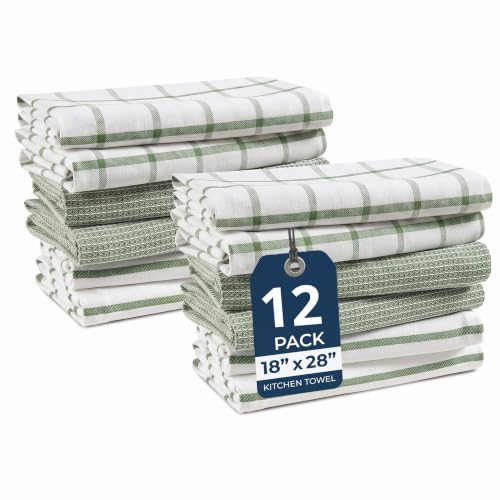 Image of LANE LINEN 100% Cotton Kitchen Towels Quick Drying 12 Pack - Olive