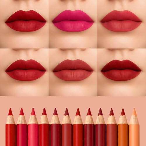 Image of Super Matte Lipliner Set Of 12 - Pencil Waterproof, Nude, Professional Multicolored Long-Lasting for Women and Girls