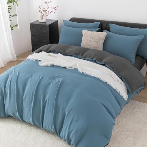 YASMENG Doppelte Muslin Bettwäsche 135x200 Petrol Grau, 2-teilig mit...