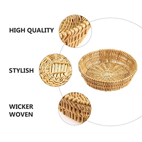 CLISPEED Bandeja Redonda de Vime Tecido Com Alças Bandeja de Vime Natural para O Recipiente de Fruta