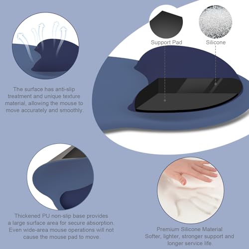 Image of MOSISO Wrist Rest Support for Mouse Pad&Keyboard Set, Circle Curved Ergonomic Mousepad&Coaster Non-Slip Base Home /Office Pain Relief&Easy Typing Pad with Soft Cloth&Raised Memory Foam, Navy Blue
