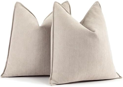 ZWJD Beige Pillow Covers 18x18 Inch Set of 2 Chenille Throw Pillo...
