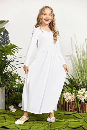 Arshiner Girls Maxi Dress Long Sleeve Long Dress Size 8 White Maxi Dress With Pockets #TOP3