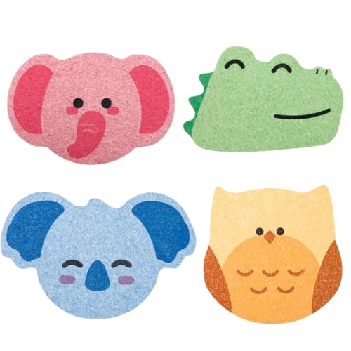 OHREN 4 Piezas Esponja de Baño para Bebé, de Ducha para Niños, Suave, Natural, Segura, Absorbente, de Celulosa, para Piel Sensible, Duradera, en Forma de Dibujo Animado