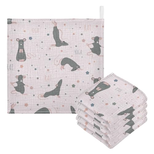 Image of vvfelixl Rat Yoga Poses Baby Burp Cloths Baby Muslin Washcloths for Boys Girls Cotton Baby Face Towel for Newborn Infants Soft and Absorbent 11.8 X 11.8 in, 5 Pack