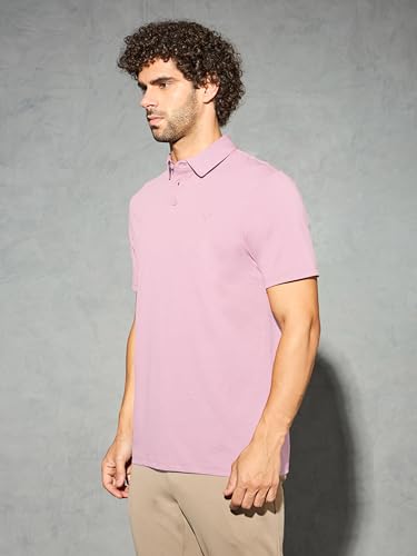 Image of TECHNOSPORT Men's Solid Slim Fit Polo Collar T-Shirt COTFLEX Half Sleeve Button Polyester for Gym Running Workout UPF50+ Anti Odour
