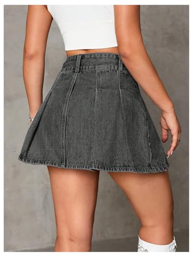 Milumia Women's Pleated Denim Skirt Trendy High Waisted Mini Jean Skater Skirts2