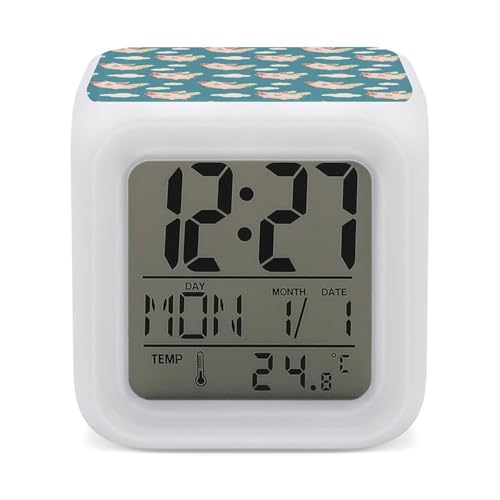 TZTTZT Cute Pig Wings Print Digital Alarm Clocks for Bedrooms, Led Small Digital Clock Battery Operated, Cute Alarm Clock for Bedside College Dorm with 7 Night Light