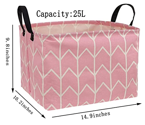 Huayee Pink Rectangular Storage Bin Shelf Basket Canvas Fabric Toy Box,Waterproof Coating Nursery Hamper With Handles,Gift Basket For Home,Office,Clothes,Books(Pink) #TOP1