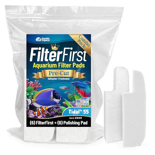 Image of Aquatic Experts FilterFirst + Polishing Pad Combo - Precut Aquarium Filter Floss & Water Polishing Media for Ultra Clear Water - 6 Pack Combo (6 FilterFirst + 6 Polishing Pads), Tidal 55 Compatible
