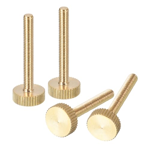 sourcing map M4x30mm Knurled Thumb Screws, 4pcs Flat Knurled Head Fully Threaded Brass Thumb Screws Bolts Grip Knobs Fasteners