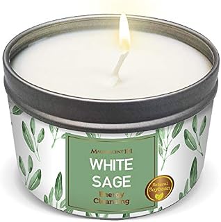 MAGNIFICENT101 Pure White Sage Smudge Candle for House Energy Cleansing, Banishes Negative Energy I Purification and Chakra Healing - Natural Soy Wax Tin Candle (Pure White Sage, 6 oz)