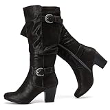 Ruiee Knee High Boots for Women Slouchy Chunky Heel Long Boots Pointed Toe Comfort and Fashion Fall Winter Woman Boot.230301 Black ZPU 8Size