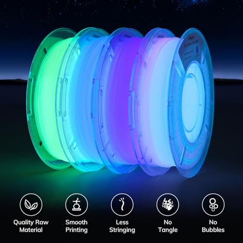 Image of AMOLEN Glow in The Dark Multicolor Fast Change 3D Printer Filament 1.75mm, 5 Meter Green, Blue and Blue Purple Bundle, 1.75mm PLA Filament, 3D Glitter Printing Filament 200g X 4 Pack