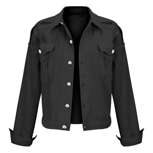 Generisch Jacke für Damen, Kurzer Bolero aus Kunstlederjacke mit Knöpfe, Kurze Crop Jacke Übergangsjacke mit Taschen Langarm Rundhals Sportjacke Cardigan