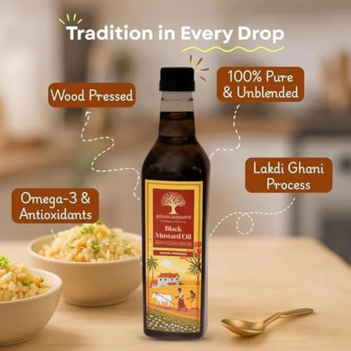 Image of Jeevan Sanskriti Black Mustard Oil 1L x 5 | Wood | Pressed Cold Pressed Lakdi Ghani | Pure | Natural | Unrefined Cooking & Massage Oil | 5Litre
