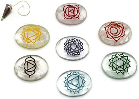7 Chakra Quartz Crystal Reiki Chakra Set Sanskrit Symbol Engraved Oval Shaped w/ Embroidered 7 Chakra Black velvet Bag Chakra Grid 7 Chakra Crystal Therapy, Worry Stone, Palm Stone or Thumb Stone