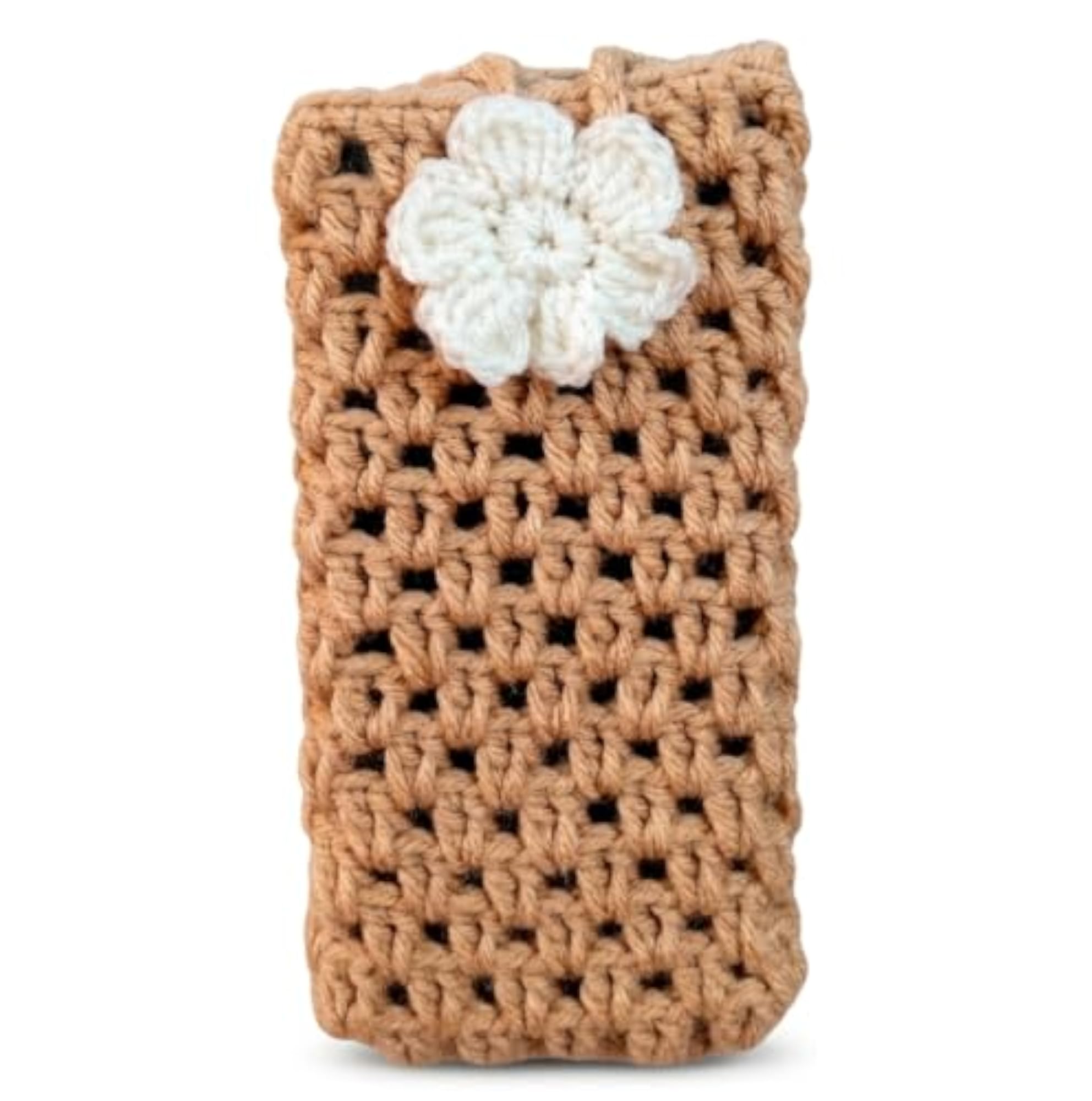 Cute Crochet Brown Floral Mini Pouch, Handmade Storage Organizer