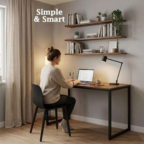Image of Computer Desk for Home | Wooden Table for Work, Study | Wooden Study Table for Home | Workstation Desk for Laptop PC | Rustic Brown | 120 x 60 x 75 cm
