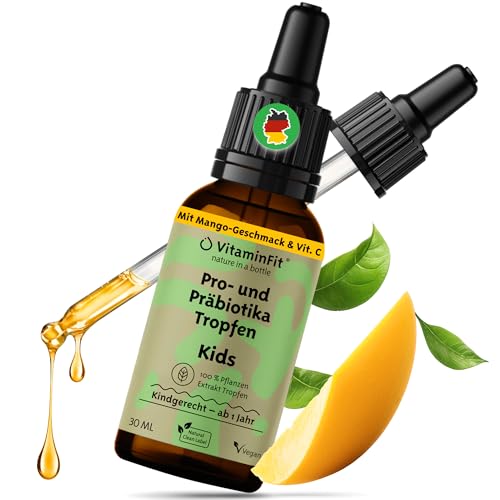 VitaminFit Probiotika Tropfen für Kinder ab 1 Jahr Mit Lactowise & Präbiotika Weizmannia Coagulans MTCC5856 Mango Geschmack 100% natürlich 30 ml Ohne Zusatzstoffe