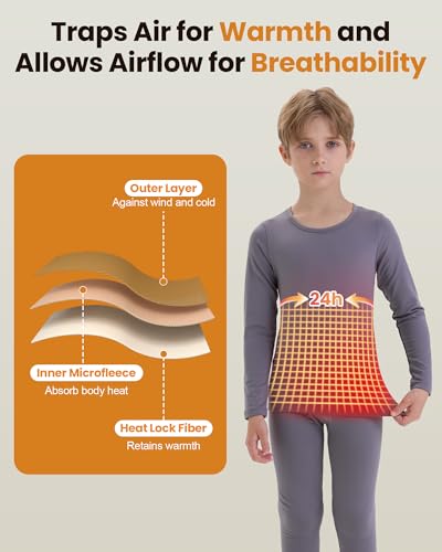 Thermal Underwear for Kids Long Johns, Boys Thermal Underwear Set for Skiing, Base Layer Long Underwear Boy Winter4