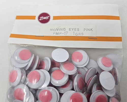 Zim's 17mm Pink Round Paste-On Glue-On Moving Wiggle Googly Plastic Eyes for Craft Dolls or Puppets (Pack of 144)