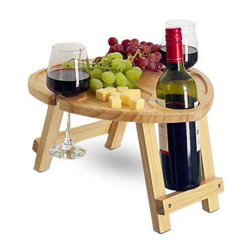 Portable Heart Shape Picnic Table – Folding Wooden Wine and Cheese Board for Outdoor Picnics, Romantic Date Nights, and Garden Parties – Compact & Lightweight Wine Holder Table