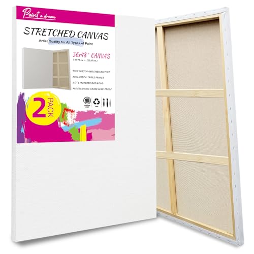Stretched Canvas for Painting 2Pack 36X48 Large Canvas for Painting 15 Oz Triple Primed 2/3 Profile Cotton Professional Artist Quality Blank Canvas Ready to Paint Art Supplies for Acrylic Oil