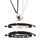 HUASAI 4Pcs Heart Necklaces for Women Couples Necklace Bracelets Matching Set for Couples Jewelry Gifts Pendant Matching Necklace Valentines Day Gifts for Her Girlfriend Valentines Accessories