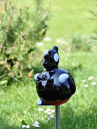 Statue en céramique chat noir faite à la main pour déco extérieur chic
