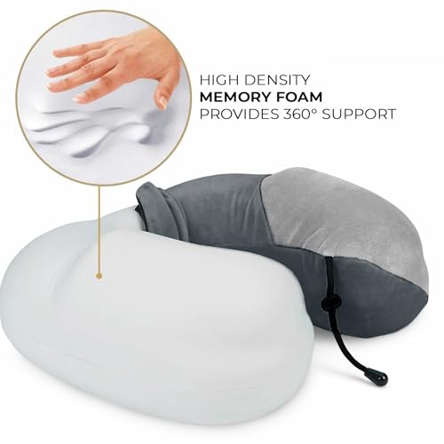 Image of Nasher Miles 100% Pure Memory Foam Travel Neck Pillow, 360 Stable Neck Support with Snap-on Button (Dark Grey and Grey)
