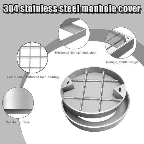 Round Stainless Steel Septic Tank Lid - Invisible Manhole Cover for Lawns & Vegetable Gardens (19.6"x19.6"x1.96") - Durable, Weatherproof, Easy Access Design